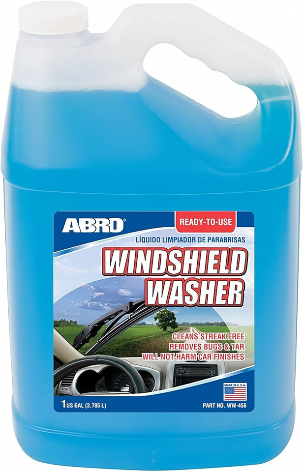 abro windshield washer fluid 1 gallon pre-mixed streak-free cleanliness 2-in-1 bug tar removal