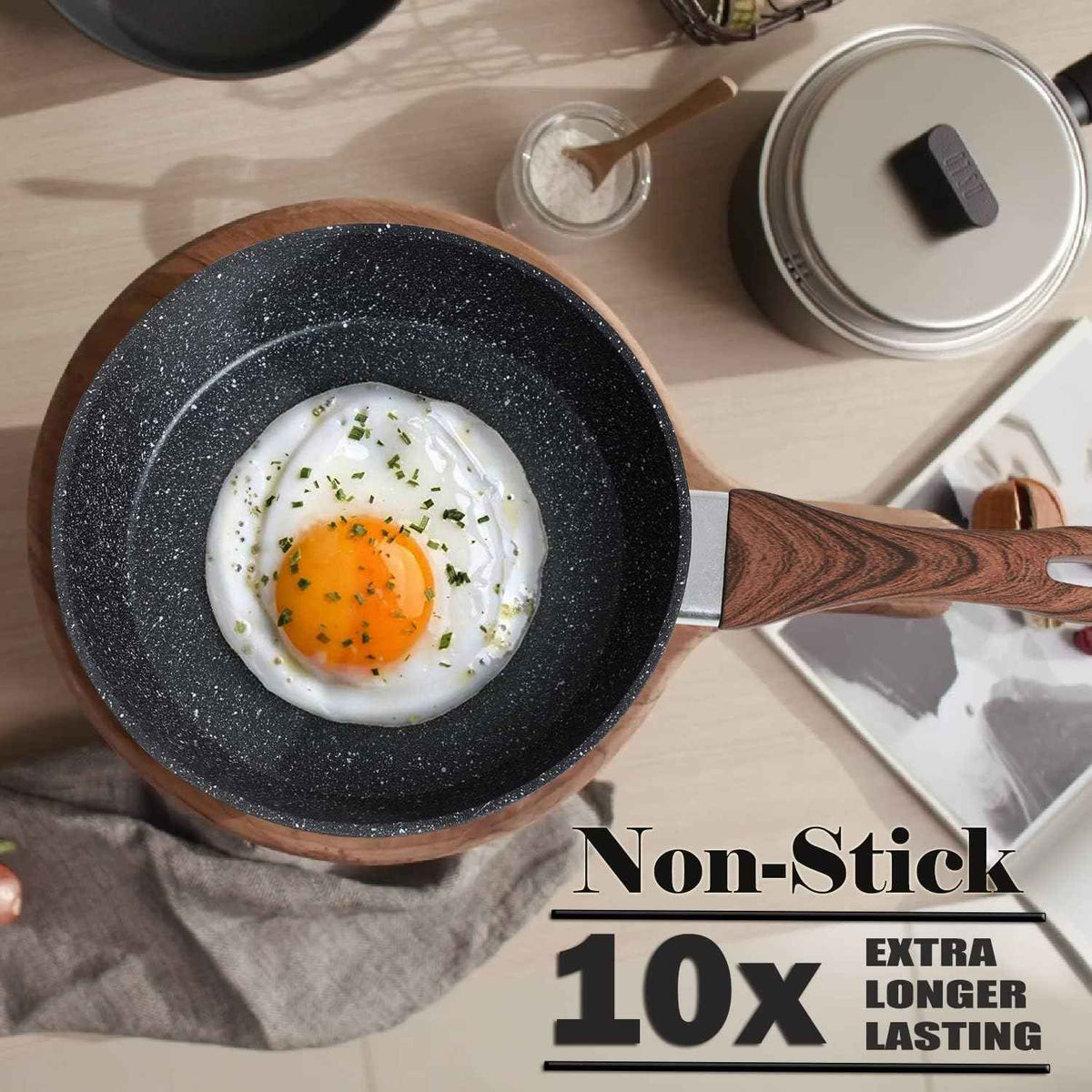 12-Piece Granite Cookware Set with Non-Stick Coating and Wood Look Handles
