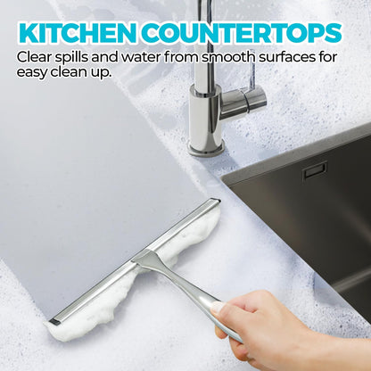 12-Inch All-Purpose Shower Squeegee for Shower Doors, Tile Shower Walls, Bathroom, Window, Glass and Car Windshield, Mirrors and Kitchen-Stainless Steel, Silver