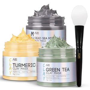 anai rui turmeric clay mask green tea clay mask dead sea minerals mud mask 3 piece facial spa gift set