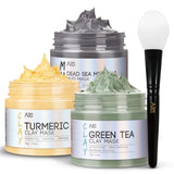 anai rui turmeric clay mask green tea clay mask dead sea minerals mud mask 3 piece facial spa gift set