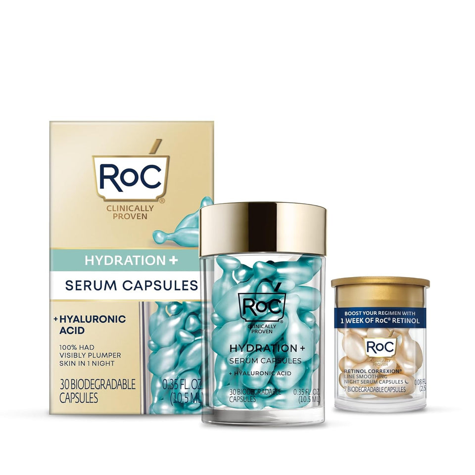 roc multi correxion hyaluronic acid night serum capsules (30 ct) + roc retinol capsules (7 ct) for anti-aging skin care