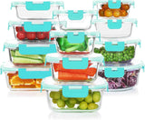 KOMUEE 24 Pieces Glass Food Storage Containers Set,Meal Prep Containers-Stackable Airtight Glass Storage Containers with lids,Freezer, Microwave, Oven Safe,Gray