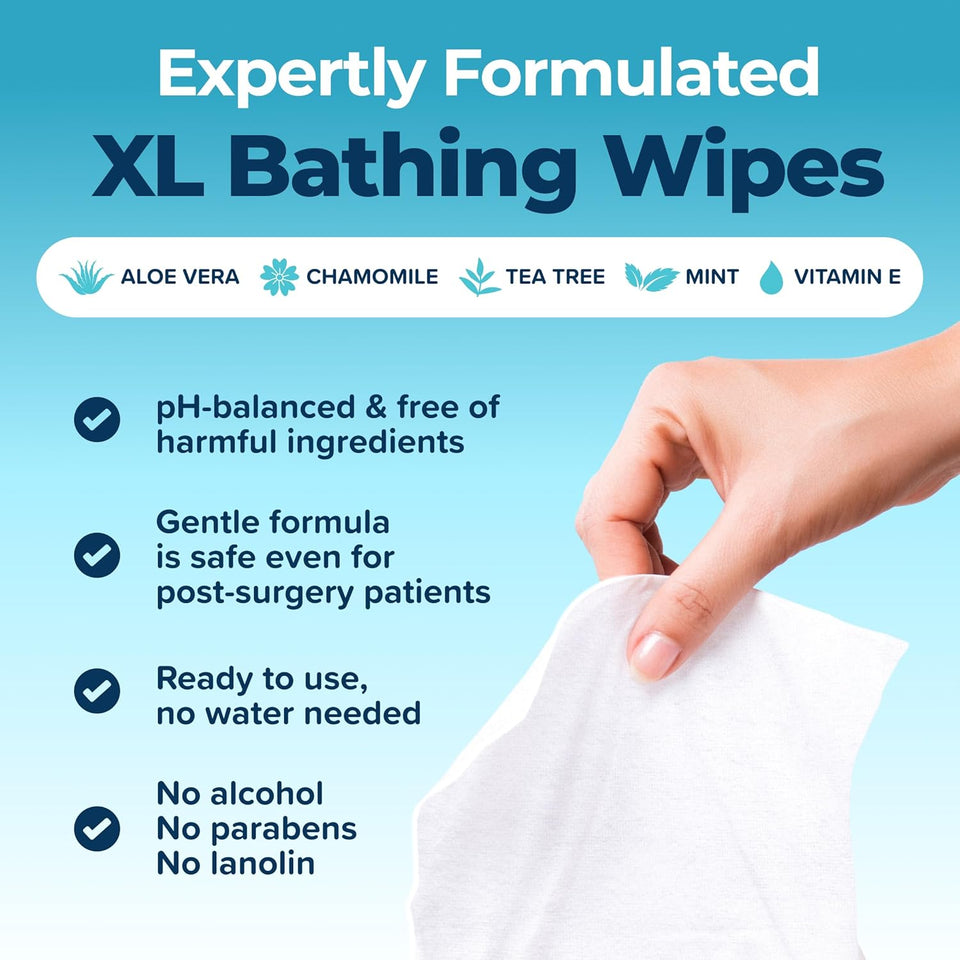 Body Wipes for Adults, No Rinse, 50pc XL, Ultra Thick Shower Travel Wipes for Personal Cleansing & Hygiene Essentials