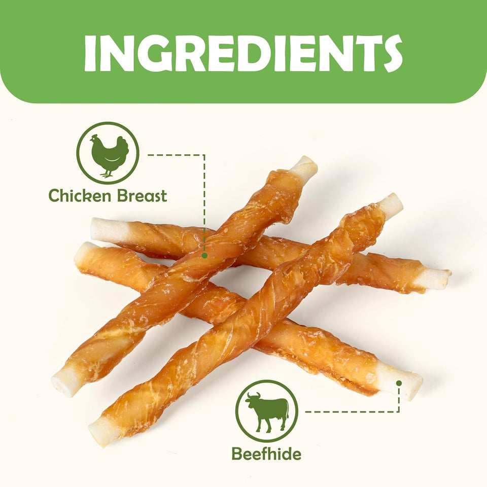 MON2SUN 5-inch rawhide twist chicken hide sticks for puppy and small dogs, 14.11 oz chicken pack