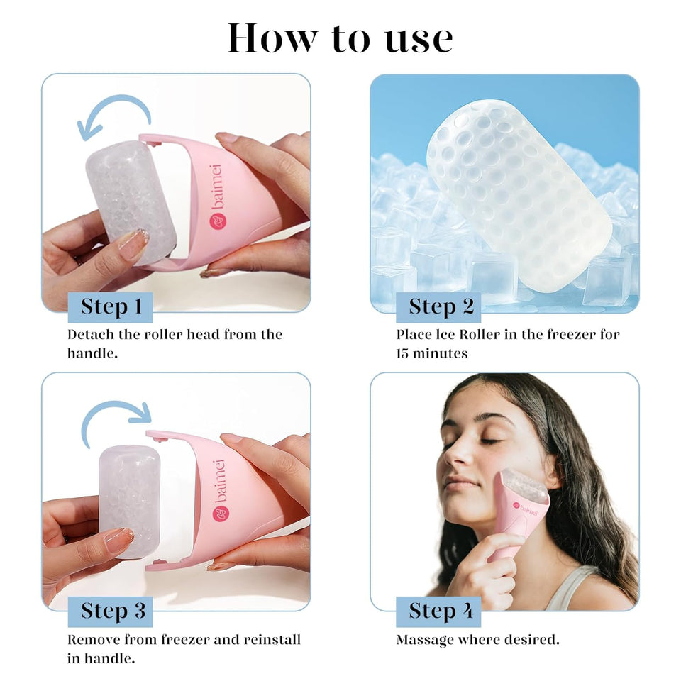 baimei icyme ice roller face gua sha tool set pink reduces puffiness migraines skin care