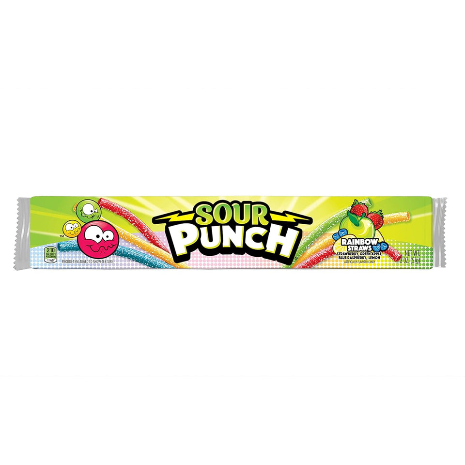 sour punch rainbow fruit flavors chewy sweet sour candy 24 pack tray 2oz