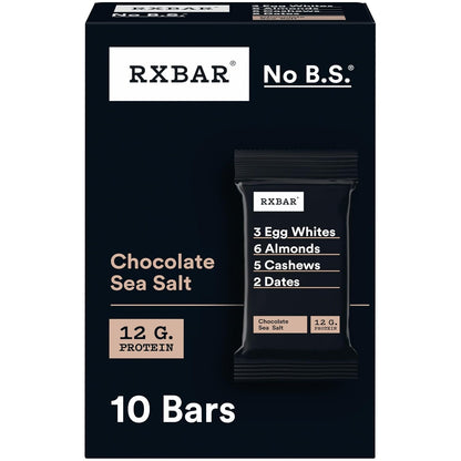 RXBAR Chocolate Sea Salt Protein Snack Bars, 18.3oz Box (10 Count), Gluten Free, 12g Protein
