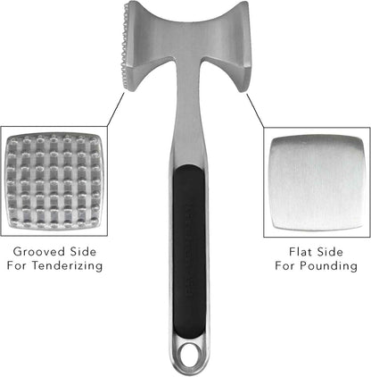 KitchenAid Gourmet Multi Sided Meat Tenderizer for Pounding Meats, Nuts, Shellfish, ect, Hang Hole for Easy Storage, Hand Wash, One Size, Black