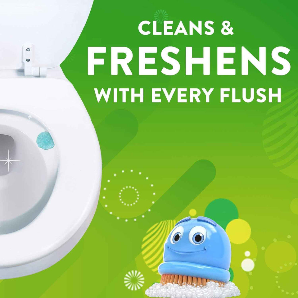 Scrubbing Bubbles Fresh Gel Toilet Bowl Cleaning Stamps, Helps Keep Toilet Clean and Helps Prevent Limescale & Rings, Rainshower Scent, 1 Dispenser with 6 Fresh Gel Stamps