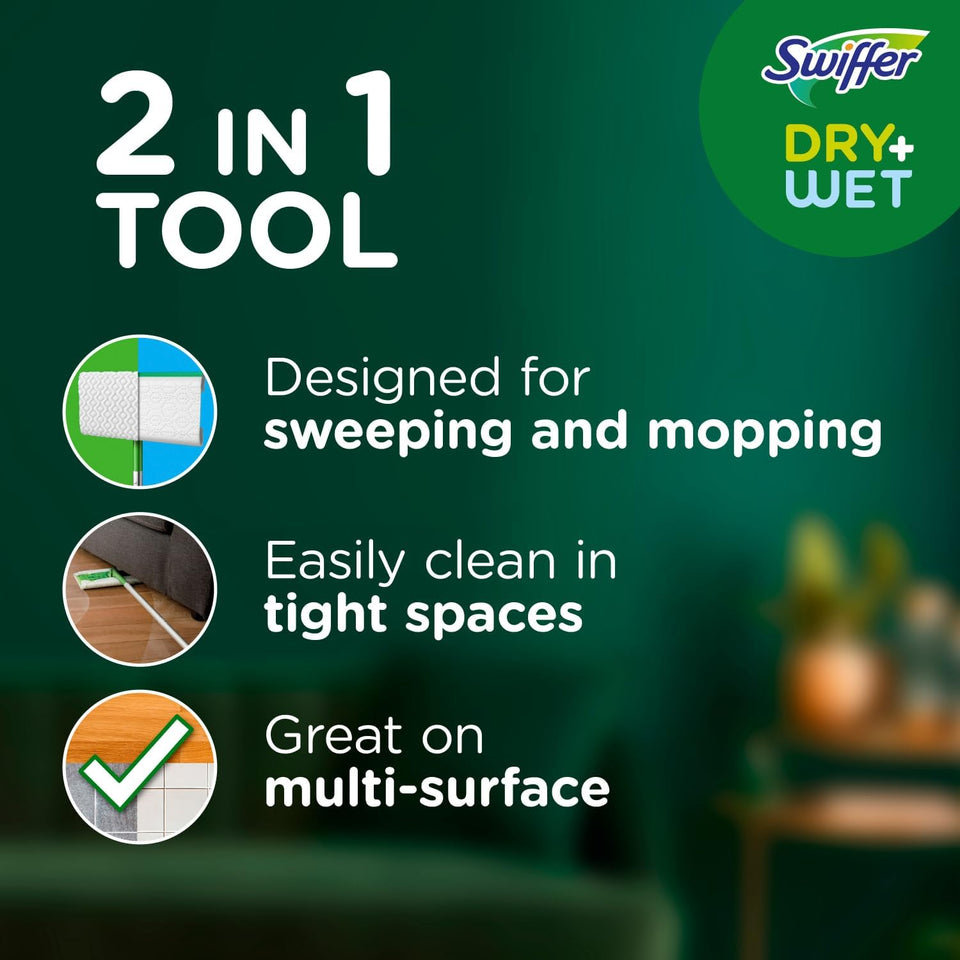 Swiffer Sweeper 2-in-1 Mops for Floor Cleaning, Dry and Wet Multi Surface Floor Cleaner, Sweeping and Mopping Starter Kit, Includes 1 Mop + 19 Refills, 20 Piece Set - Rayz Mart