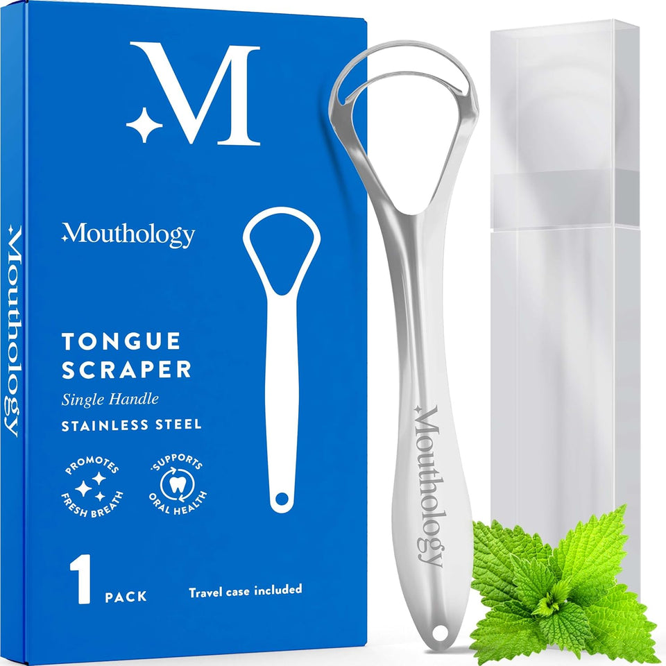 Mouthology 2-pack tongue scraper for adults, metal, stainless steel, tongue cleaner for hygiene