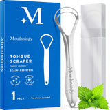 Mouthology 2-pack tongue scraper for adults, metal, stainless steel, tongue cleaner for hygiene