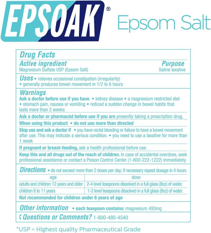 epsoak 19 lb. unscented usp-grade magnesium sulfate bulk bags cruelty-free certified made in usa