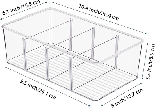 Vtopmart 8 Pack Food Storage Organizer Bins, Clear Plastic Bins for Pantry, Kitchen, Fridge, Cabinet Organization and Storage, 4 Compartment Holder for Packets, Snacks, Pouches, Spice Packets