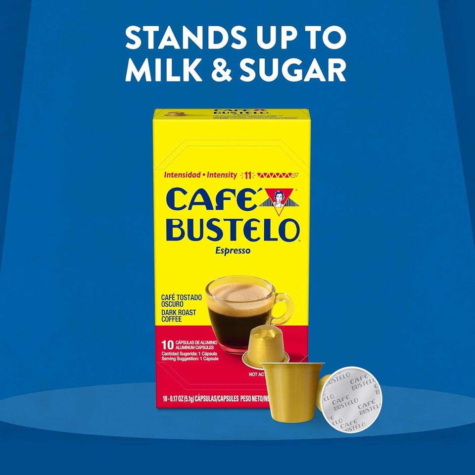 Café Bustelo dark roast espresso capsules, 40 count, Nespresso Original Line compatible, intensive flavor