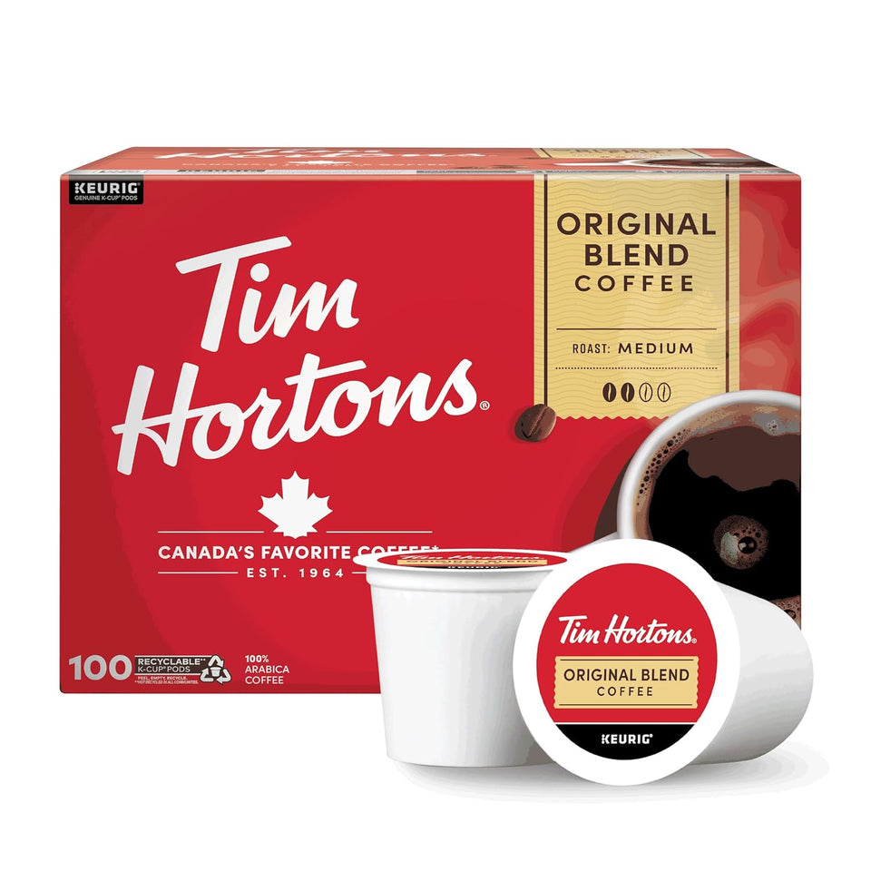 Tim Hortons Original Blend, Medium Roast Coffee, 100ct K-Cup Pods for Keurig Brewers, Single-Serve