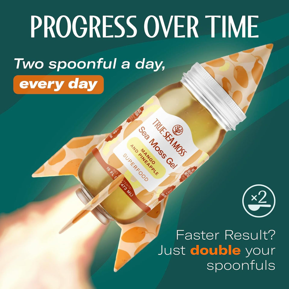 TrueSeaMoss USA-made Sea Moss Gel - Mango/Pineapple, 1 Pack - Wildcrafted Seamoss, Fruits, and Jarred Vegetables