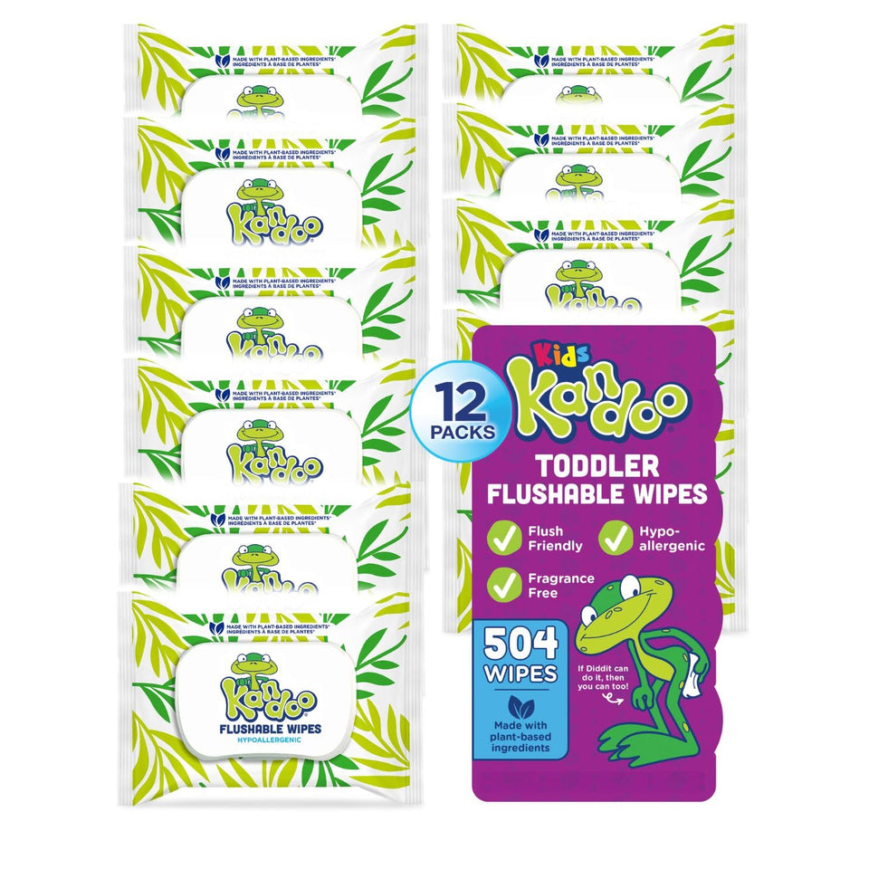 Kandoo Flushable Wipes, 42-count, Hypoallergenic, Unscented, Sensitive Skin Formula, Potty Training Wet Cleansing Cloths, Pack of 12