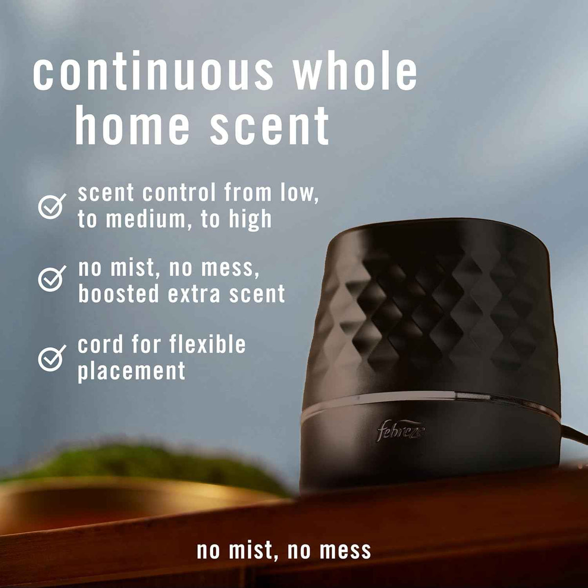 Febreze Plug Scent Booster in Black, Continuous Scent Device Oil Diffuser, Compatible with Febreze Air Freshener Plug in Refills