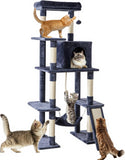 grey 33 inch multi-level cat tree tower with scratching posts and perches for indoor cats