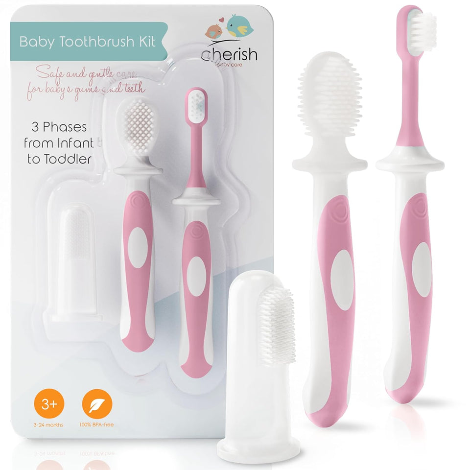 cherish baby care baby toothbrush & toddler toothbrush set (0-2 years) - teal - bpa-free & safety-tested
