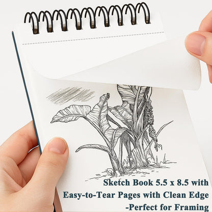 Small Sketchbook 5.5" x 8.5" - 2 Pack Top Spiral Mini Sketch Pad, Small Sketch Book Hard Cover, 100 Sheets Each 68lb/100gsm - Mini Drawing Paper for Kids, Portable Drawing Pad for Beginners & Artists.