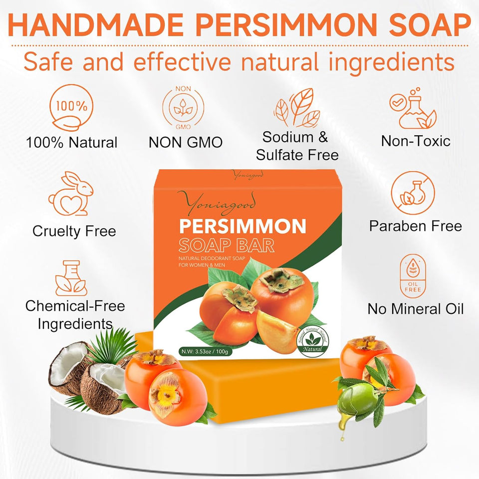 Natural persimmon soap bar for body odor control and deodorant use