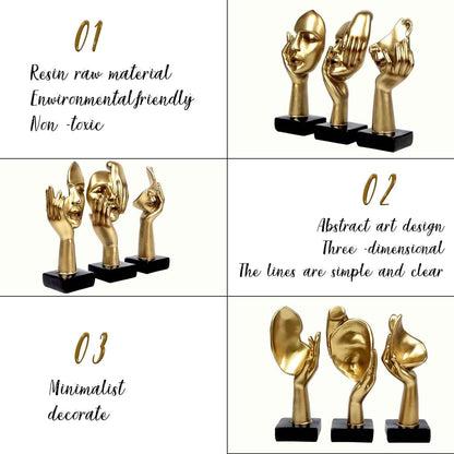 3 Pcs Thinker Statue,Modern Home Resin Sculptures,Collectible Figurines for Home Office Bookshelf Desktop Decor(Golden)