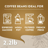 Lavazza Qualità Oro whole bean blend, medium roast, 2.2 pounds, 100% Arabica, Central America & African highland origins, fruity and aromatic