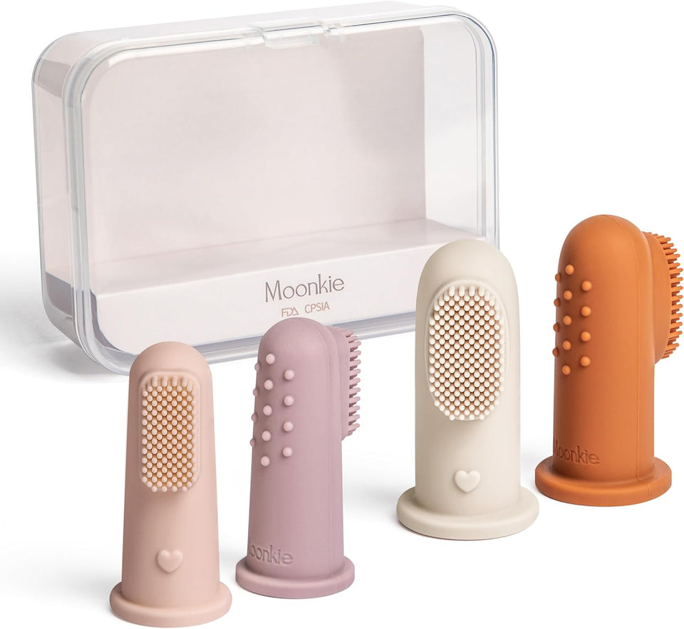 Moonkie Baby Finger Toothbrush Tongue Oral Cleaner Kit for 3 Months +, 3 Pcs, Blush/Pale Mauve/Blush Soft Touch Design