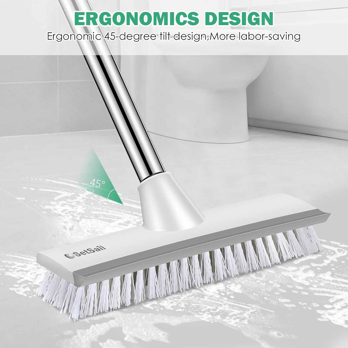 SetSail Floor Scrub Brush with 51-Inch Long Adjustable Handle 2 in 1 Scrape Brush Stiff Bristle Floor Scrubber for Cleaning Shower Bathroom Garage Kitchen Wall Deck Tub Tile