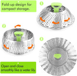 Consevisen Vegetable Steamer Basket for Cooking Food, Stainless Steel Veggie Steam Basket for Pot, Folding Expandable Steaming Insert with Extendable Handle Fits Various Size Pot, 5.1" to 9"