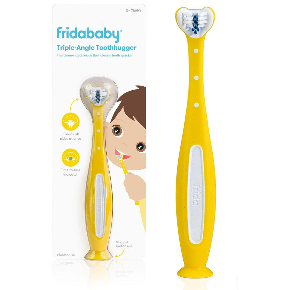 Frida Baby triple-angle toothhugger training toddler toothbrush blue 2 years and up for kids