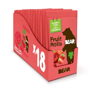 BEAR Real Fruit Snack Rolls - Gluten Free, Vegan, and Non-GMO, 0.7 Ounce, 36 Rolls, Strawberry, Healthy Snacks for Kids and Adults