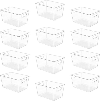 YIHONG 6 Pack Clear Pantry Organizer Bins, Plastic Containers with Handle for Kitchen,Freezer,Cabinet,Closet,Bathroom Under Sink Storage