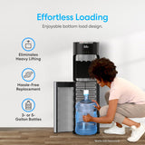 Brio Bottom Loading Water Cooler Dispenser for 5 Gallon Bottles - 3 Temperatures with Hot, Room & Cold Spouts, Child Safety Lock, LED Display with Empty Bottle Alert, Stainless Steel