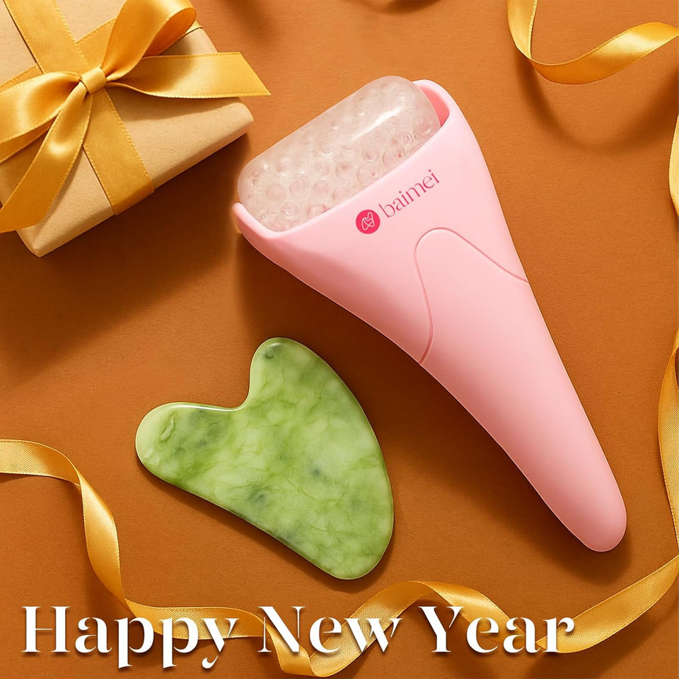 baimei icyme ice roller face gua sha tool set pink reduces puffiness migraines skin care