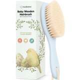 keababies wooden baby hair brush for toddler girls boys cradle cap soft goat bristles walnut regular