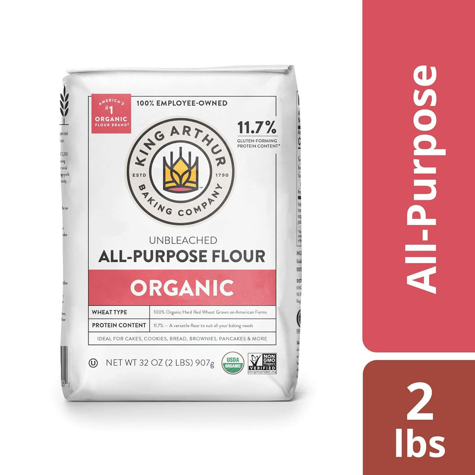 King Arthur 100% Organic Unbleached All-Purpose Flour, Non-GMO, 2 lb, Pack of 1