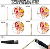 Hion 6 Pcs Extended Ear Wax Removal Kit,Professional Double-Headed Ear Pick Earwax Removal Tools,316L Stainless Steel Ear Cleaner Curette with Cleaning Brush and Storage Box,Suit for Kid Adult(Gold)
