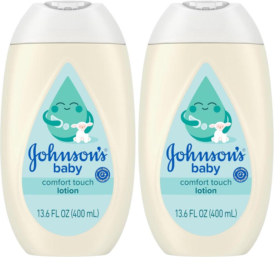 johnsons baby comfort touch newborn baby face body lotion, 13.6 fl oz, hypoallergenic, paraben-free, new baby essentials