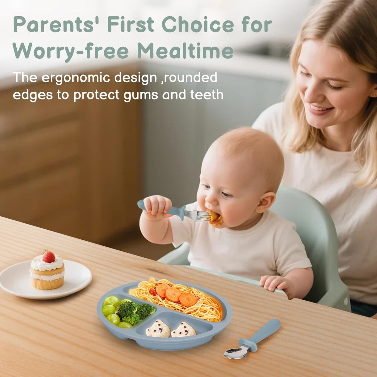Eascrozn Toddler Utensils, 6 Pack kids Silverware Set with Silicone Handle, 18/8 Stainless Steel Children Safe Forks and Spoons, Dishwasher Safe