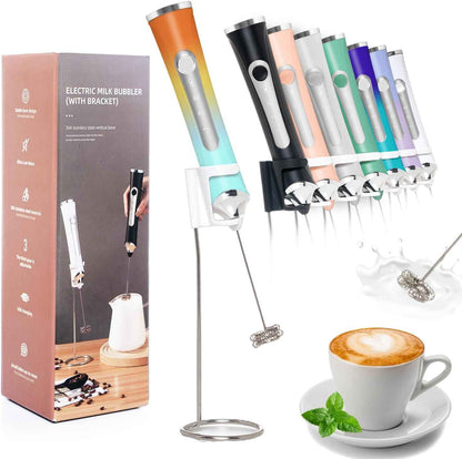 Rechargeable Milk Frother Handheld For Coffee,3 Speeds Frother Wand With Stand, Batidora De Mano Electrica,Coffee Frother With 2 Heads,Drink Mixer Electric Handheld,Kitchen Essentials(Black)