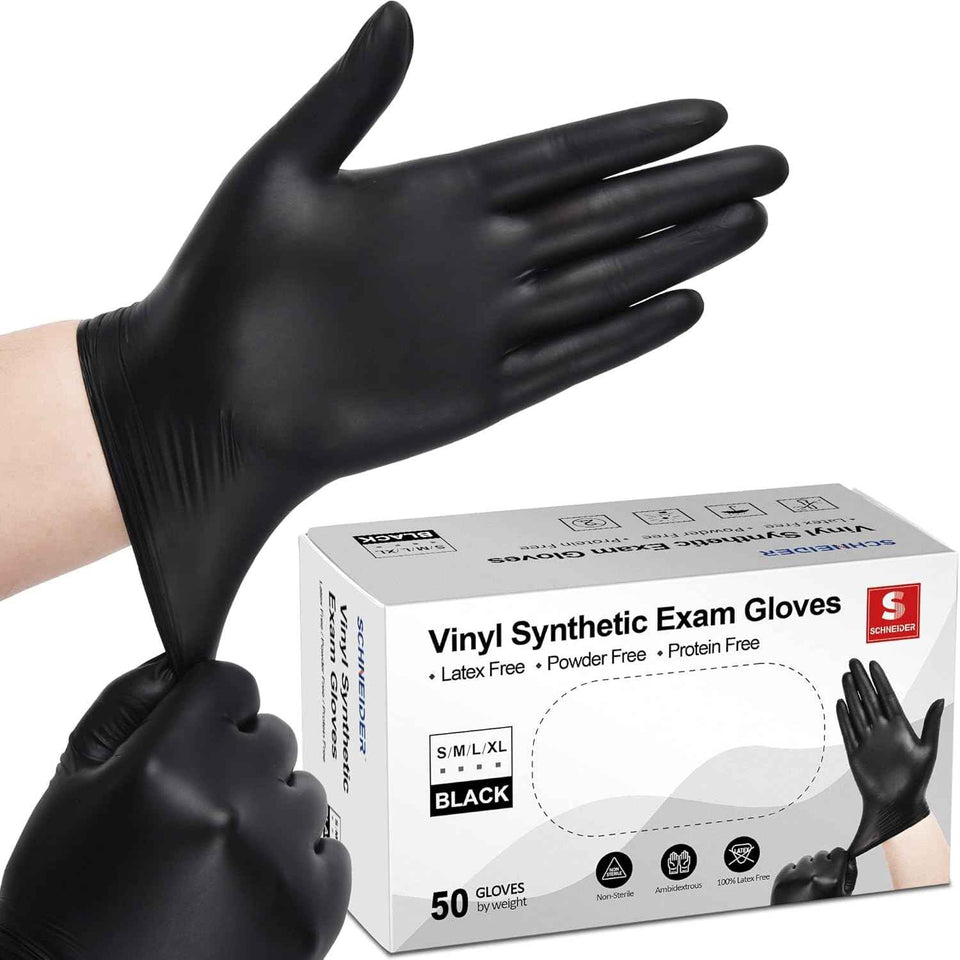 Schneider Vinyl Synthetic Exam Gloves, 4 Mil, Latex Free Disposable Gloves for Medical, Cooking, Cleaning, and Food Prep
