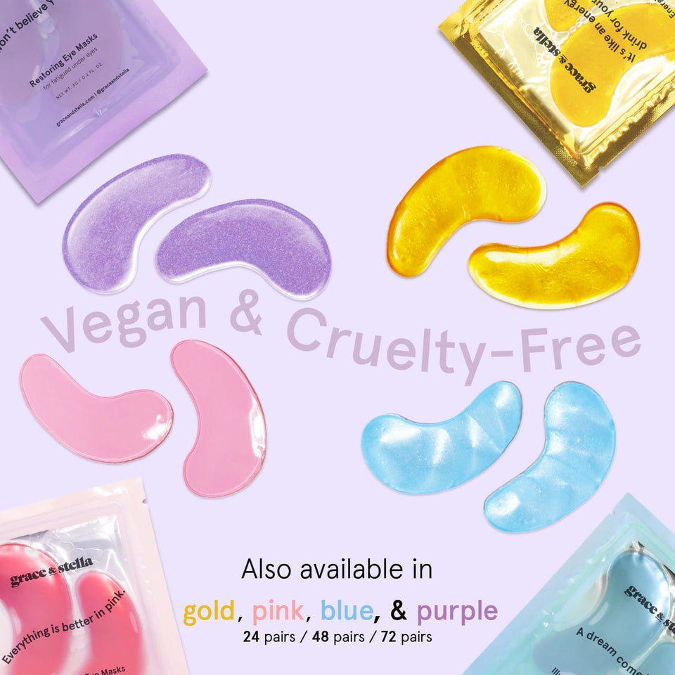 grace & stella Retinol Under Eye Patches for Puffy Eyes & Dark Circles - Restoring Gel Under Eye Masks with Hyaluronic Acid - Purple, 24 Pairs for Women