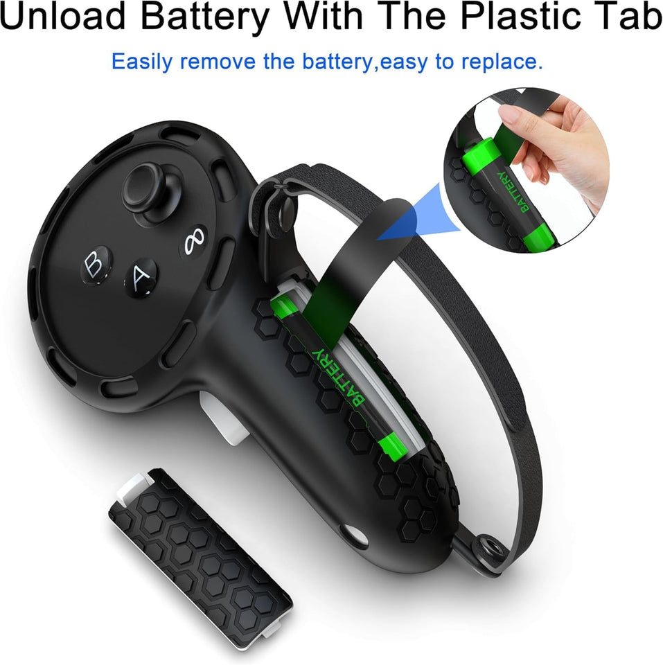 Controller Grips Compatible with Meta Quest 3S Oculus Quest 3 Controllers Straps Knuckle Hand Strap with Battery Opening Covers with Thumbsticks Covers Black, Batteries Not Included