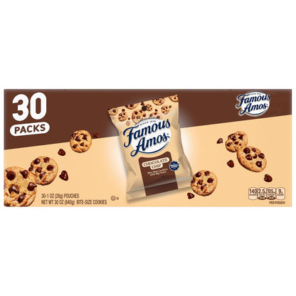 Famous Amos Original Recipe Chocolate Chip Bite-Size Cookies, 30 Pack Box, 30 oz