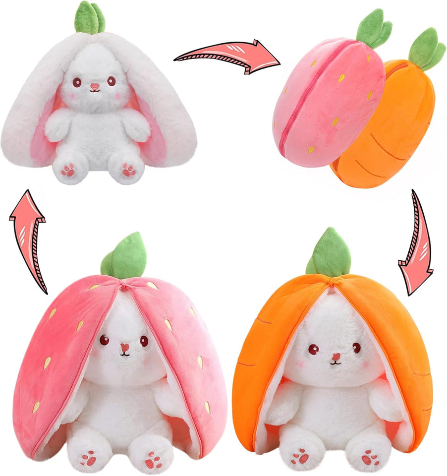 miaodam strawberry bunny reversible cuddle bunny plush zipper transformed rabbit toy