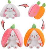 miaodam strawberry bunny reversible cuddle bunny plush zipper transformed rabbit toy
